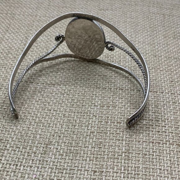 Alpaca Mexico Silver Abalone Flower Inlay Cuff Bracelet - Picture 7 of 9